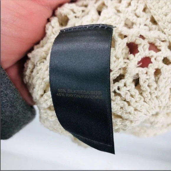 Liz CLAIBORNE Vintage Silk Off White Open Crochet Knit Cardigan Sweater Large - Picture 7 of 8